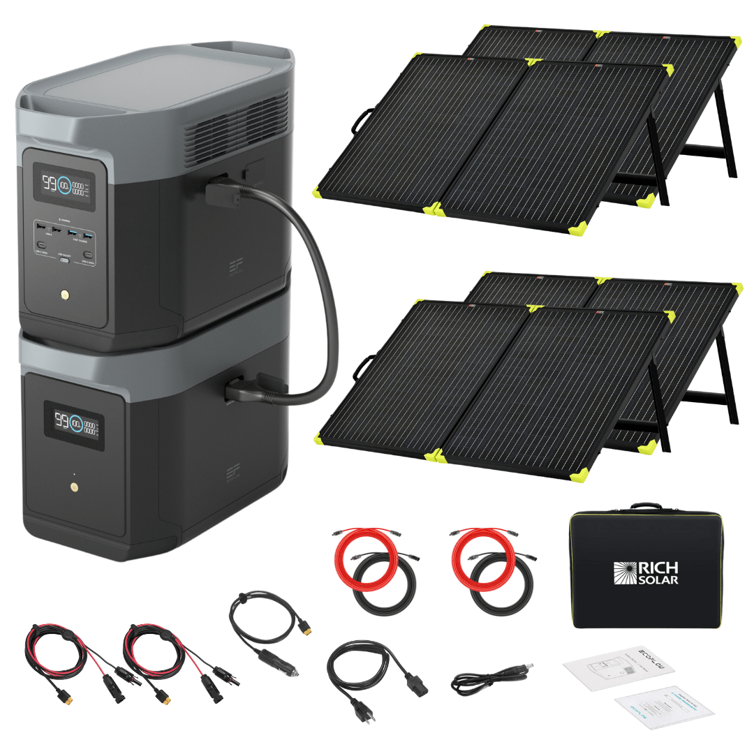 EcoFlow Delta 2 Max With Extra Battery 4096Wh 2400W LiFePO4 Solar Generator + 200W Portable Monocrystalline Solar Panels Kit