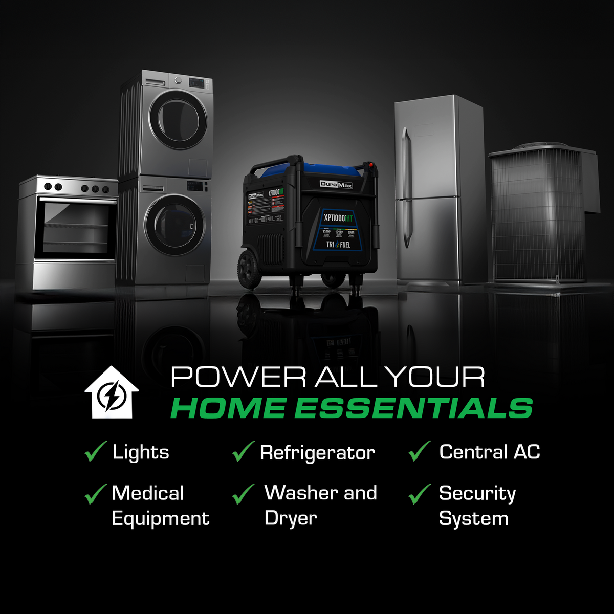 DuroMax XP11000iHT 11,000 Watt Portable Tri Fuel Inverter Generator - Quiet, Low THD