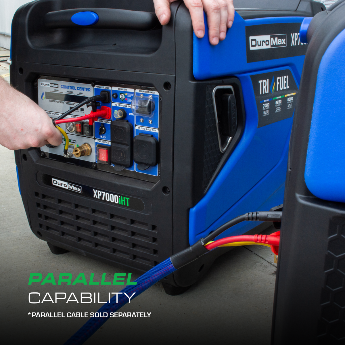 DuroMax XP7000iHT 7,000 Watt Portable Tri Fuel Inverter Generator - Quiet, Low THD