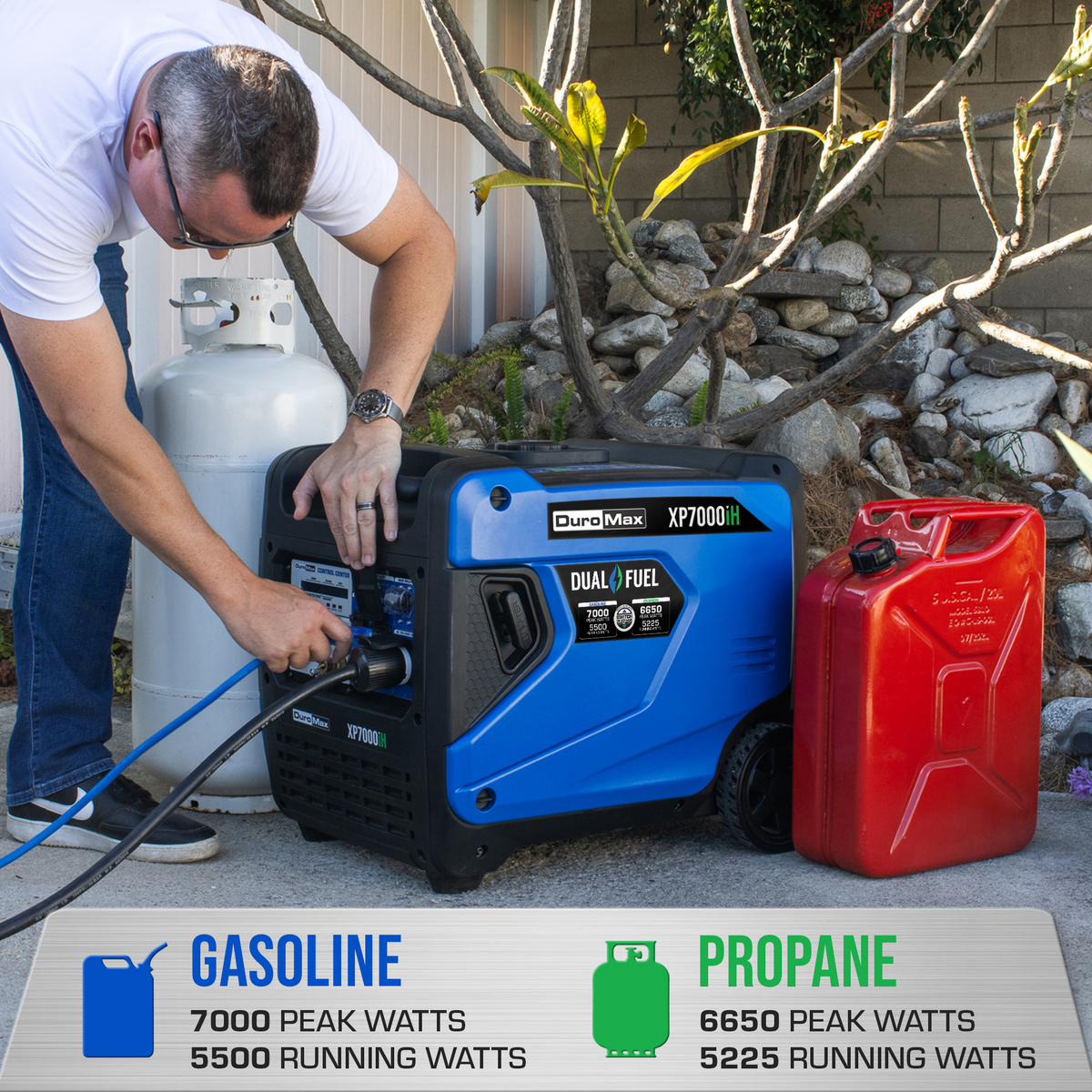 DuroMax XP7000iH 7,000 Watt Portable Dual Fuel Inverter Generator - Quiet, Low THD