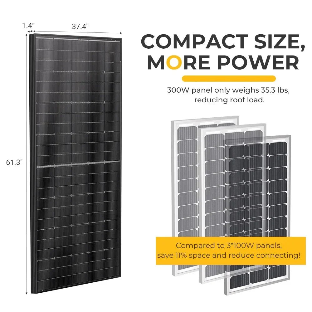 BougeRV 300 Watt N-Type Rigid Bifacial 16BB Mono Solar Panel