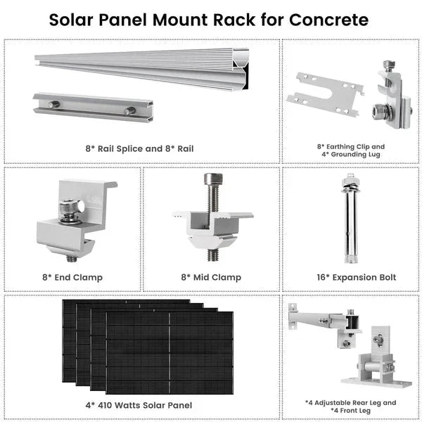 Natures Generator 4 x 410 Watt Monocrystalline Solar Panel With Solar Panel Mount Rack