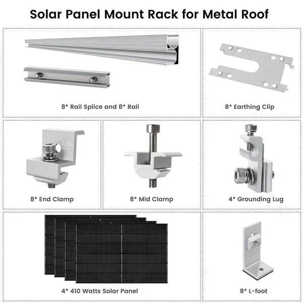 Natures Generator 4 x 410 Watt Monocrystalline Solar Panel With Solar Panel Mount Rack