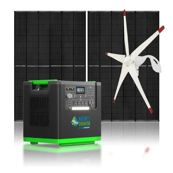 Natures Generator Lithium 6000 Solar Generator With 410W Rigid Solar Panels + Wind Turbine