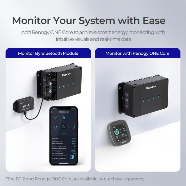Renogy DCC30S 12V 30A Dual Input DC-DC On-Board Battery Charger with MPPT + Bluetooth Module & Renogy ONE Core